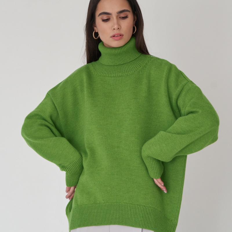 Женский однотонный свитер с высоким воротом, свободный трикотажный свитер S небесно-голубой 
Женский однотонный свитер с высоким воротом, свободный трикотажный свитер S небесно-голубой