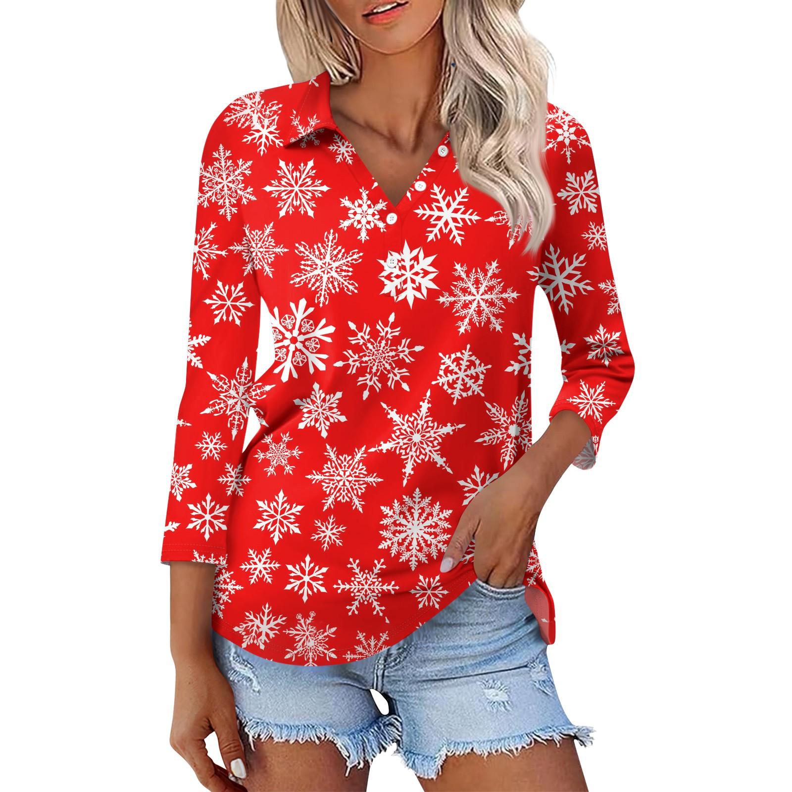 Женская модная повседневная рубашка с рукавами 3/4 и рождественским принтом на лацканах L
Женская модная повседневная рубашка с рукавами 3/4 и рождественским принтом на лацканах L