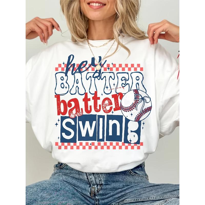 European size Women s Soft Breathable Round Neck T-Shirt - Bat-ter Swinging! Baseball Graphic Print, Casual Short Sleeve Tee for Spring Summer S белый
European size Women s Soft Breathable Round Neck T-Shirt - Bat-ter Swinging! Baseball Graphic Print, Casual Short Sleeve Tee for Spring Summer S белый
