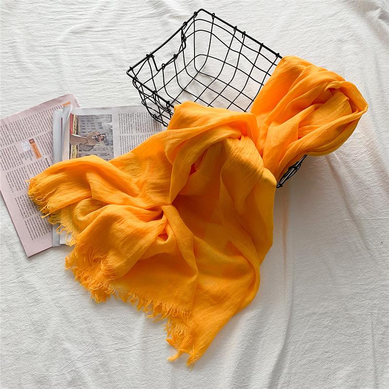 Шарф из хлопка и льна, женское весеннее новое милое пляжное полотенце с солнцезащитным эффектом, однотонная шаль 90*190CM