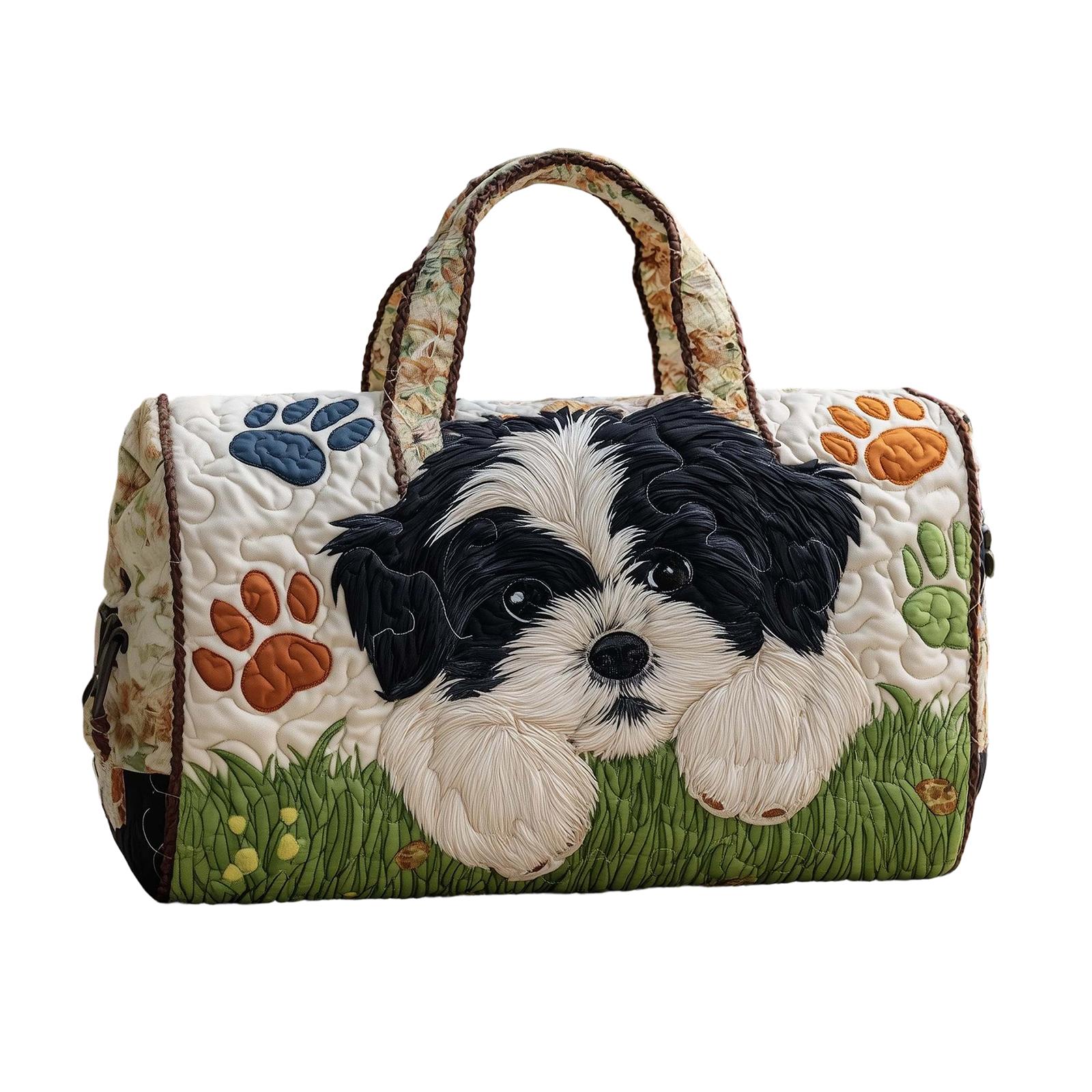 Quilted Duffel Bag with Dog Print Patchwork Design Soft Fabric Large Capacity Handbag with Dual Handles for Travel Storage One Size
Quilted Duffel Bag with Dog Print Patchwork Design Soft Fabric Large Capacity Handbag with Dual Handles for Travel Storage One Size