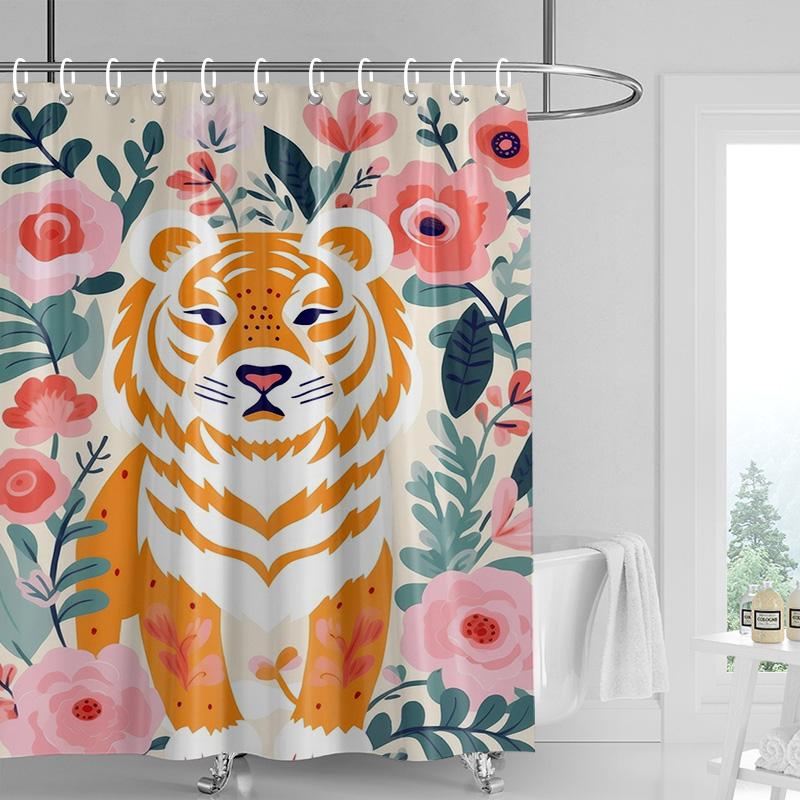Fantasy Shower Curtain - Pink Dress Girl & Striped Tiger With Purple Flower, Sunny Jungle Scene, Waterproof Bath Decor W60H190(CM)-1 Pcs
Fantasy Shower Curtain - Pink Dress Girl & Striped Tiger With Purple Flower, Sunny Jungle Scene, Waterproof Bath Decor W60H190(CM)-1 Pcs