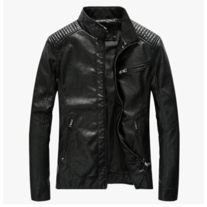 Осенне-зимняя мужская тонкая куртка из искусственной кожи с воротником-стойкой, европейская и американская, тонкая, модная, короткая, молодежная 5XL