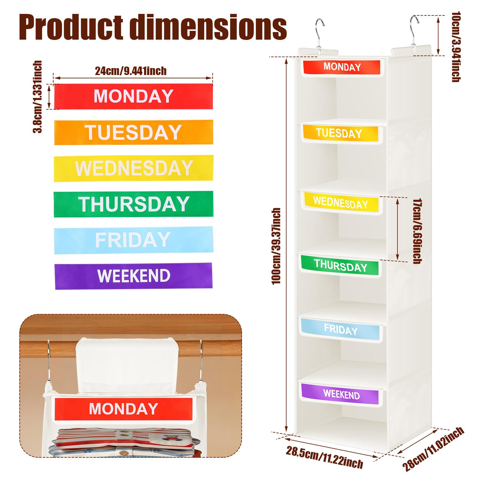 6 Shelf Weekly Clothes Organizer Children s Clothing Storage Hanging Bag with 6 Side Pocket Large Capacity Foldable Storage Rack
6 Shelf Weekly Clothes Organizer Children s Clothing Storage Hanging Bag with 6 Side Pocket Large Capacity Foldable Storage Rack