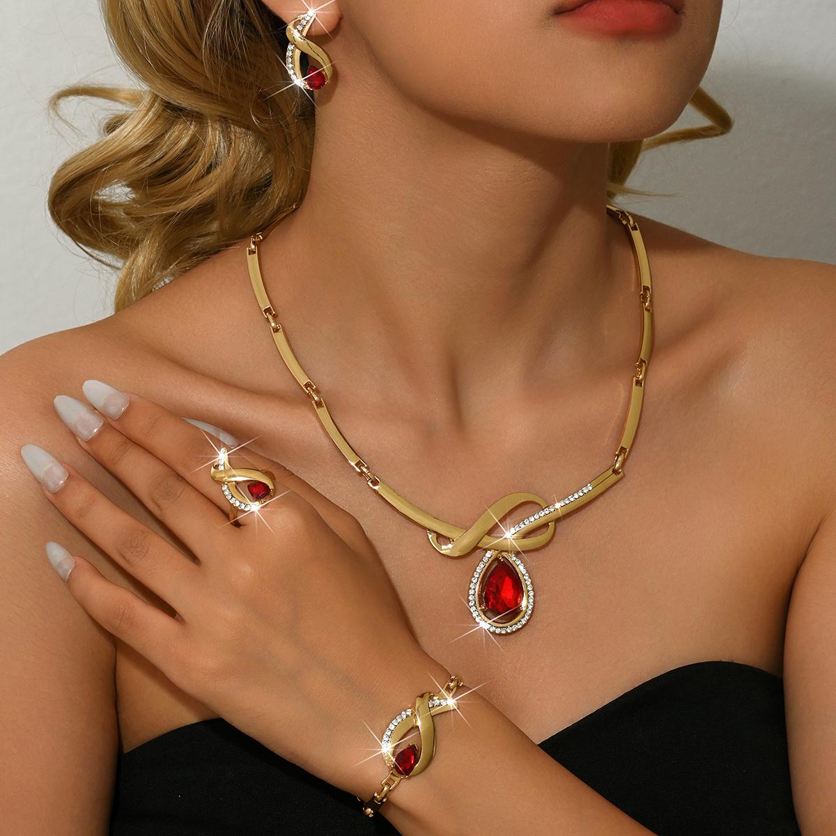 Four piece set of European and American style diamond knotted necklace for bridal banquet, colorful jewelry accessories
Four piece set of European and American style diamond knotted necklace for bridal banquet, colorful jewelry accessories