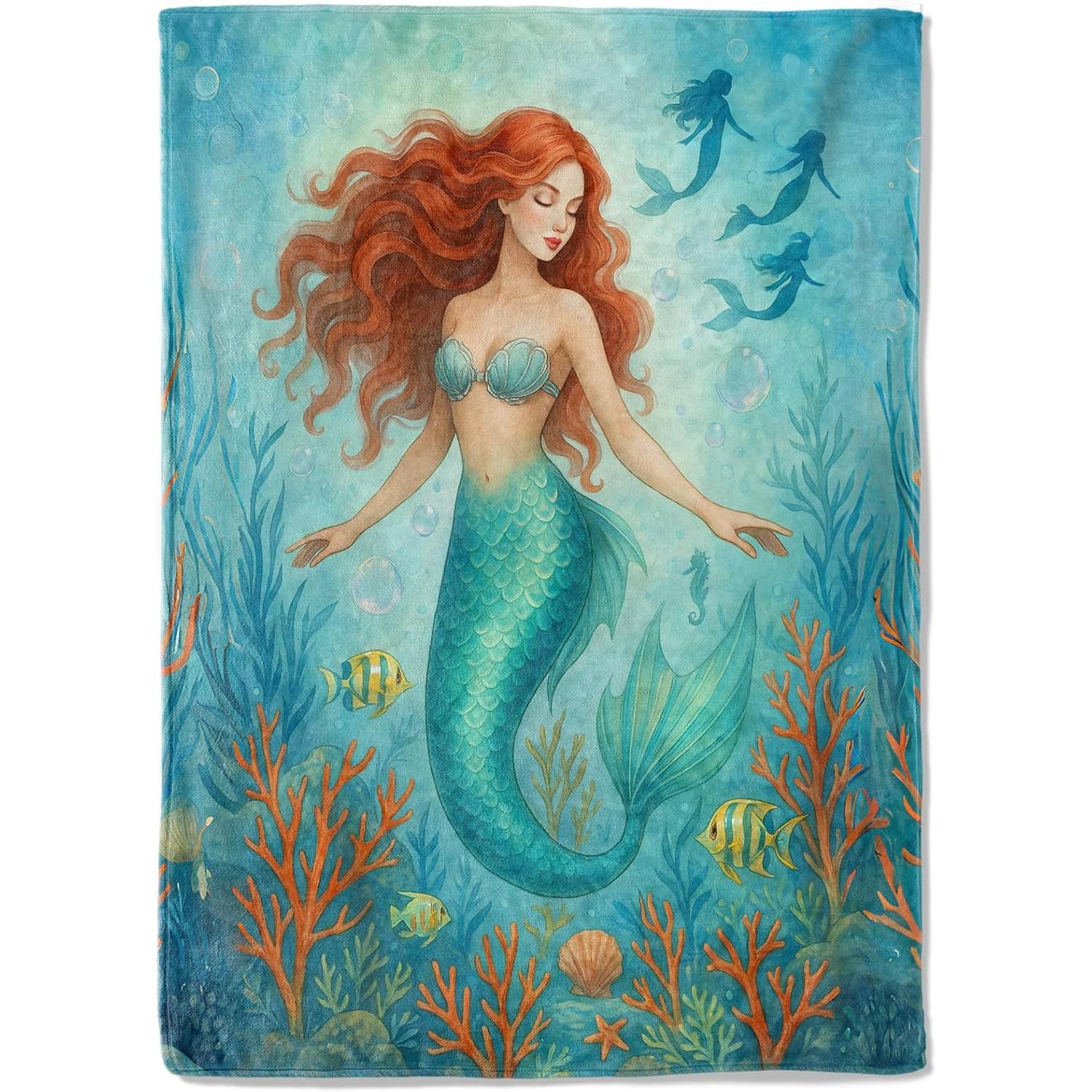 Watercolor Mermaid Fleece Blanket,Underwater Ocean Scene Coral and Fish Throw Blankets,Soft Cozy Lightweight, Ideal for 75x90cm
Watercolor Mermaid Fleece Blanket,Underwater Ocean Scene Coral and Fish Throw Blankets,Soft Cozy Lightweight, Ideal for 75x90cm