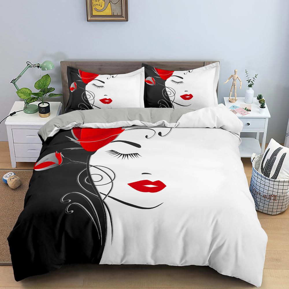 Hand-drawn Woman Portrait Duvet Cover Set Microfiber Black And White Floral Background Bedding Set For Girls 2/3pcs Quilt Cover EU single(135x200cm)
Hand-drawn Woman Portrait Duvet Cover Set Microfiber Black And White Floral Background Bedding Set For Girls 2/3pcs Quilt Cover EU single(135x200cm)