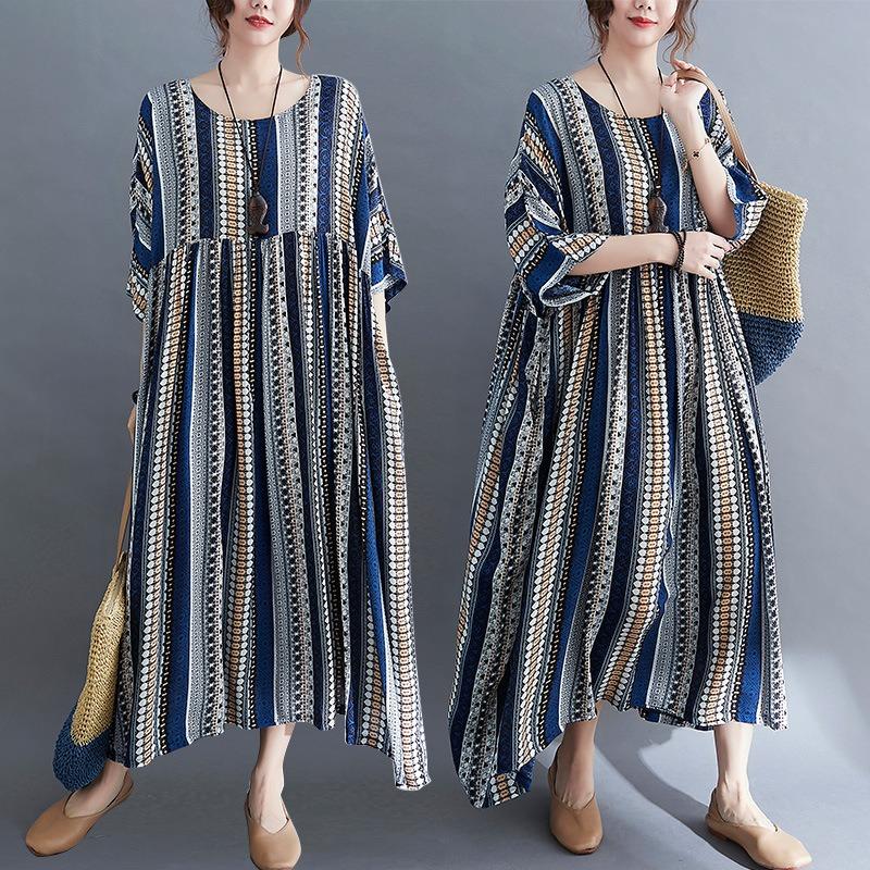 Real shot summer new literary large size loose splicing striped short-sleeved dress women s long dress average size
Real shot summer new literary large size loose splicing striped short-sleeved dress women s long dress average size