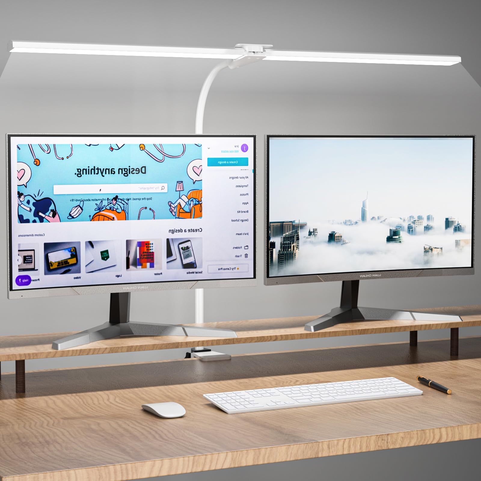 Wobane LED Настольная Электрическая Подставка Двойной Свет 5 Цветовых Температур Бесступенчатая Ra95 Высокая Цветопередача Стильная Настольная Регулируемая Раздельная Легкая Идеально для ПК белый