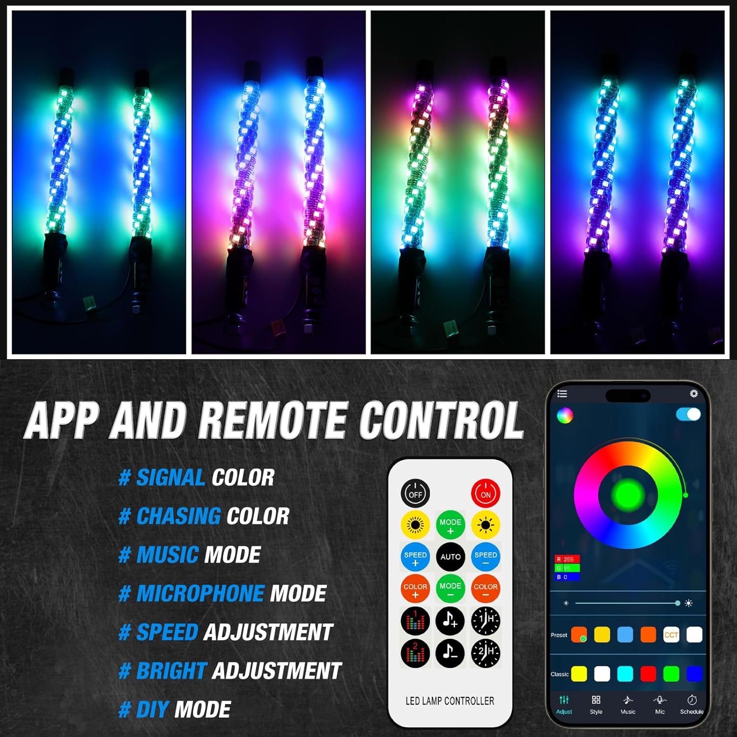 2PCS 1FT Whip Lights for UTV ATV, App&Remote Control Waterproof IP68 Spiral RGB LED Chasing Light Antenna Pole Stick for RZR Can-Am (2PCS-1FT-2
2PCS 1FT Whip Lights for UTV ATV, App&Remote Control Waterproof IP68 Spiral RGB LED Chasing Light Antenna Pole Stick for RZR Can-Am (2PCS-1FT-2