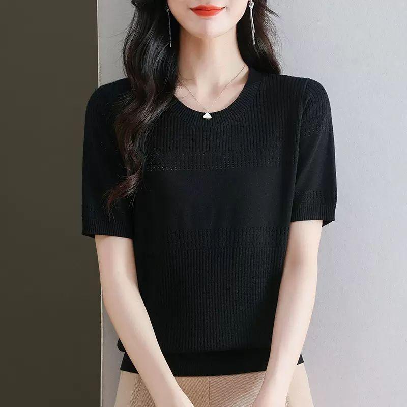 Summer New Round Neck Short Sleeve T-shirt for Women Loose and Versatile Hollow Knitted Bottom Top 3XL чорний
Summer New Round Neck Short Sleeve T-shirt for Women Loose and Versatile Hollow Knitted Bottom Top 3XL чорний