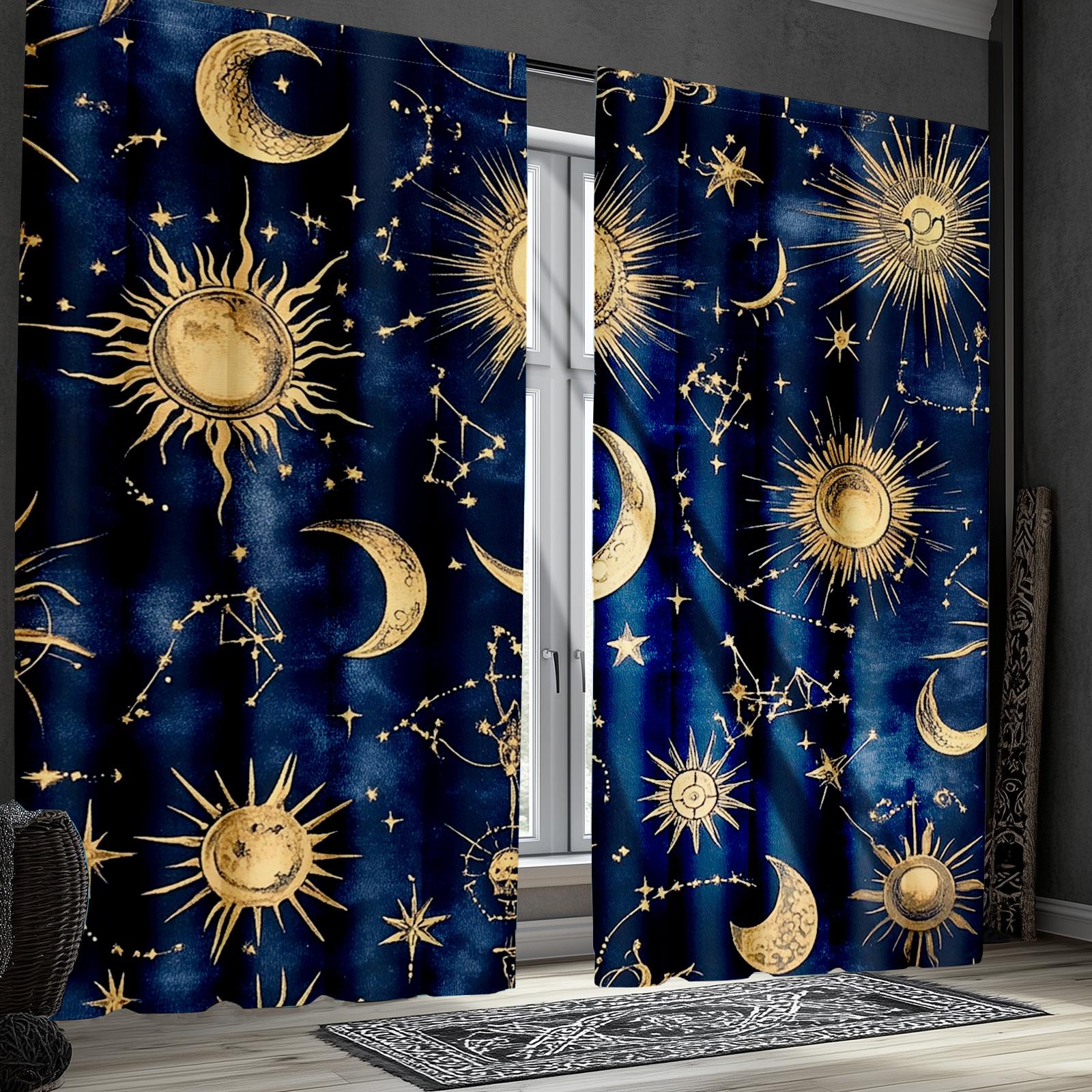 Bohemian Sun Moon Curtains Navy Blue Gold Constellation Pattern Suitable Living Room Bedroom Decoration Made Of Polyester Great Decor W100*H70(CM)-Hooks&2PCS
Bohemian Sun Moon Curtains Navy Blue Gold Constellation Pattern Suitable Living Room Bedroom Decoration Made Of Polyester Great Decor W100*H70(CM)-Hooks&2PCS