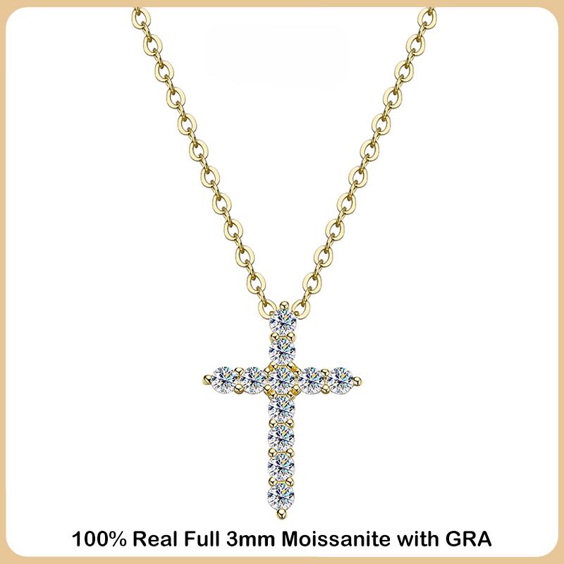 Ожерелье с подвеской в виде креста из настоящего муассанита для женщин, 100% серебро 925 пробы, 0,1 карата, 3 мм, цвет D, бриллиантовые ожерелья, ювелирные изделия 
Ожерелье с подвеской в виде креста из настоящего муассанита для женщин, 100% серебро 925 пробы, 0,1 карата, 3 мм, цвет D, бриллиантовые ожерелья, ювелирные изделия