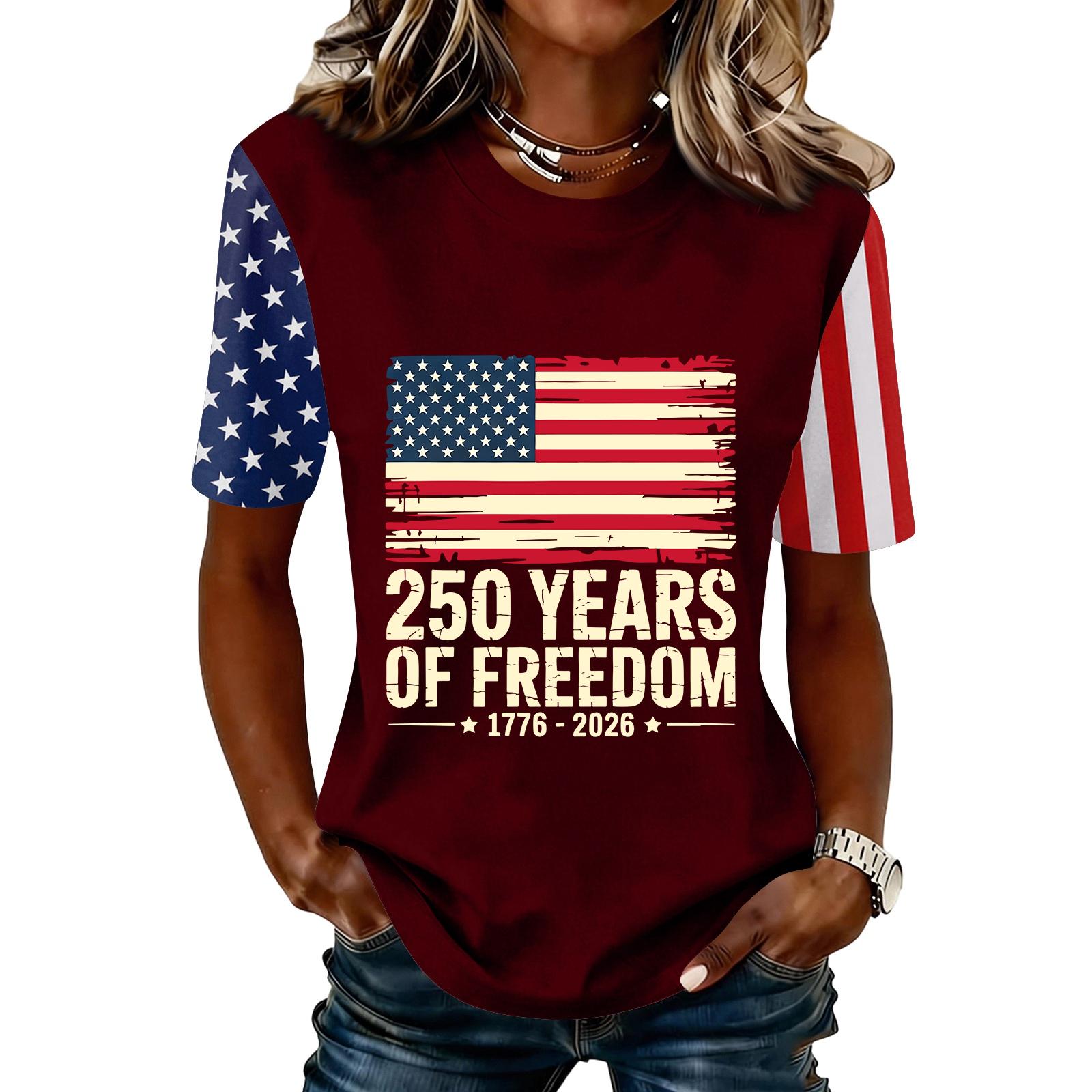 Women’s Crew Neck Short Sleeve Tee with 250 Years of Print 1776–2026 States Anniversary Casual Top L винний
Women’s Crew Neck Short Sleeve Tee with 250 Years of Print 1776–2026 States Anniversary Casual Top L винний