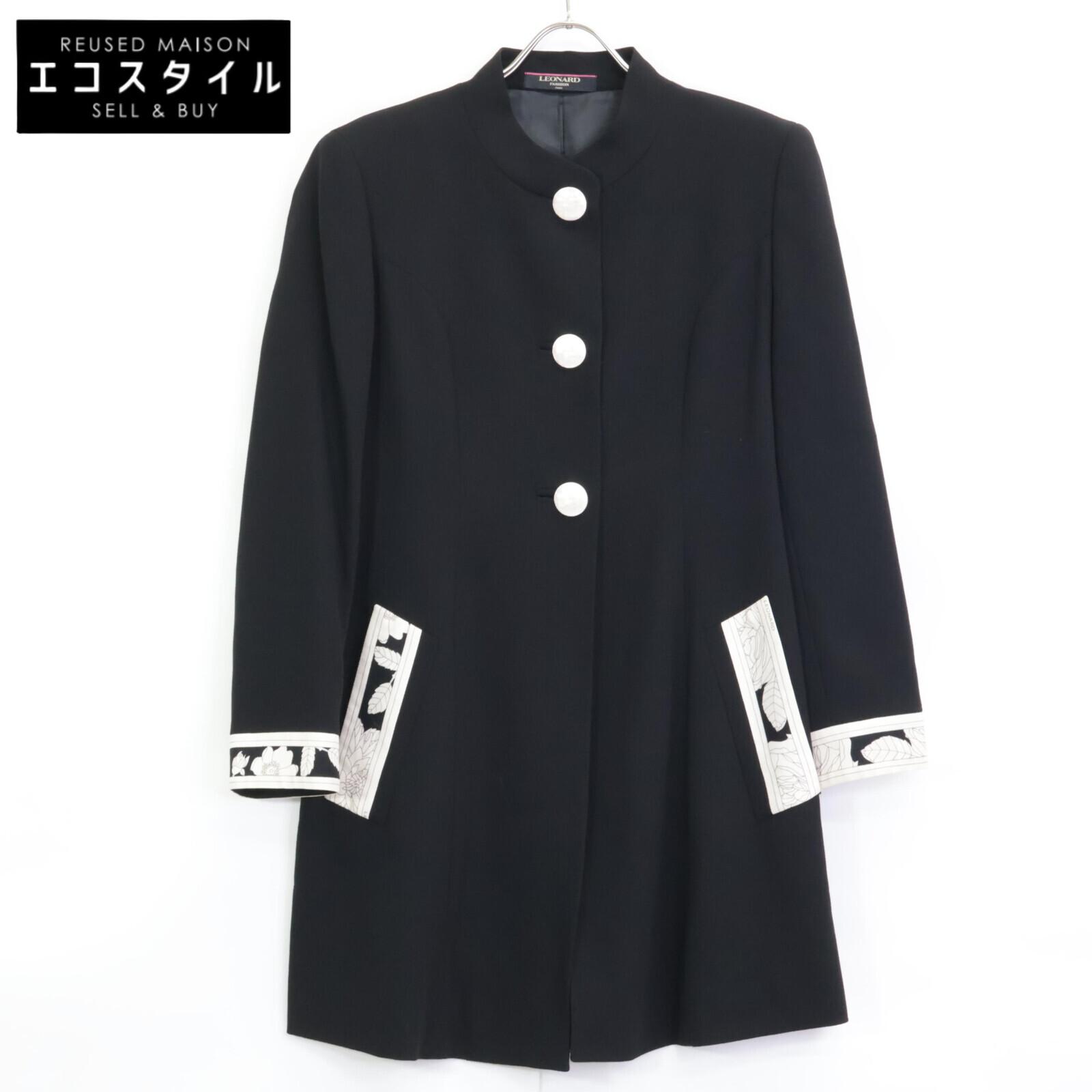 LEONARD Black wool and silk collarless coat coat 11AR Black WhiteUsed
LEONARD Black wool and silk collarless coat coat 11AR Black WhiteUsed