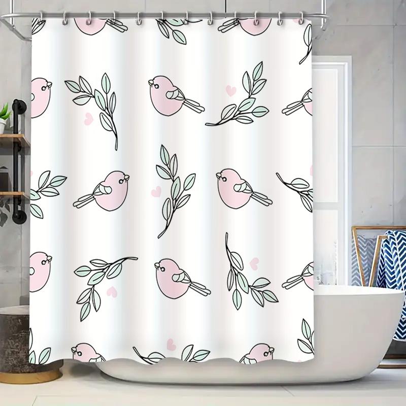 Delightful Bath Decor: Pink Birds Leaves Shower Curtain For Modern Bathroom Elegant Decoration With Floral Motif Soft Heart Shap W60H190(CM)-1 Pcs
Delightful Bath Decor: Pink Birds Leaves Shower Curtain For Modern Bathroom Elegant Decoration With Floral Motif Soft Heart Shap W60H190(CM)-1 Pcs