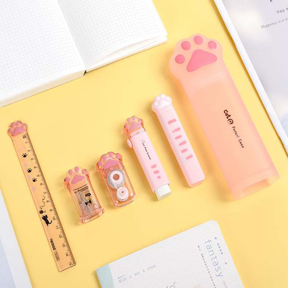 TWINGO Набор канцелярских принадлежностей «Кошачья лапка» в коробке для хранения со случайным цветом, 5 канцелярских принадлежностей «Кошачья лапка», милый набор канцелярских принадлежностей с героями мультфильмов