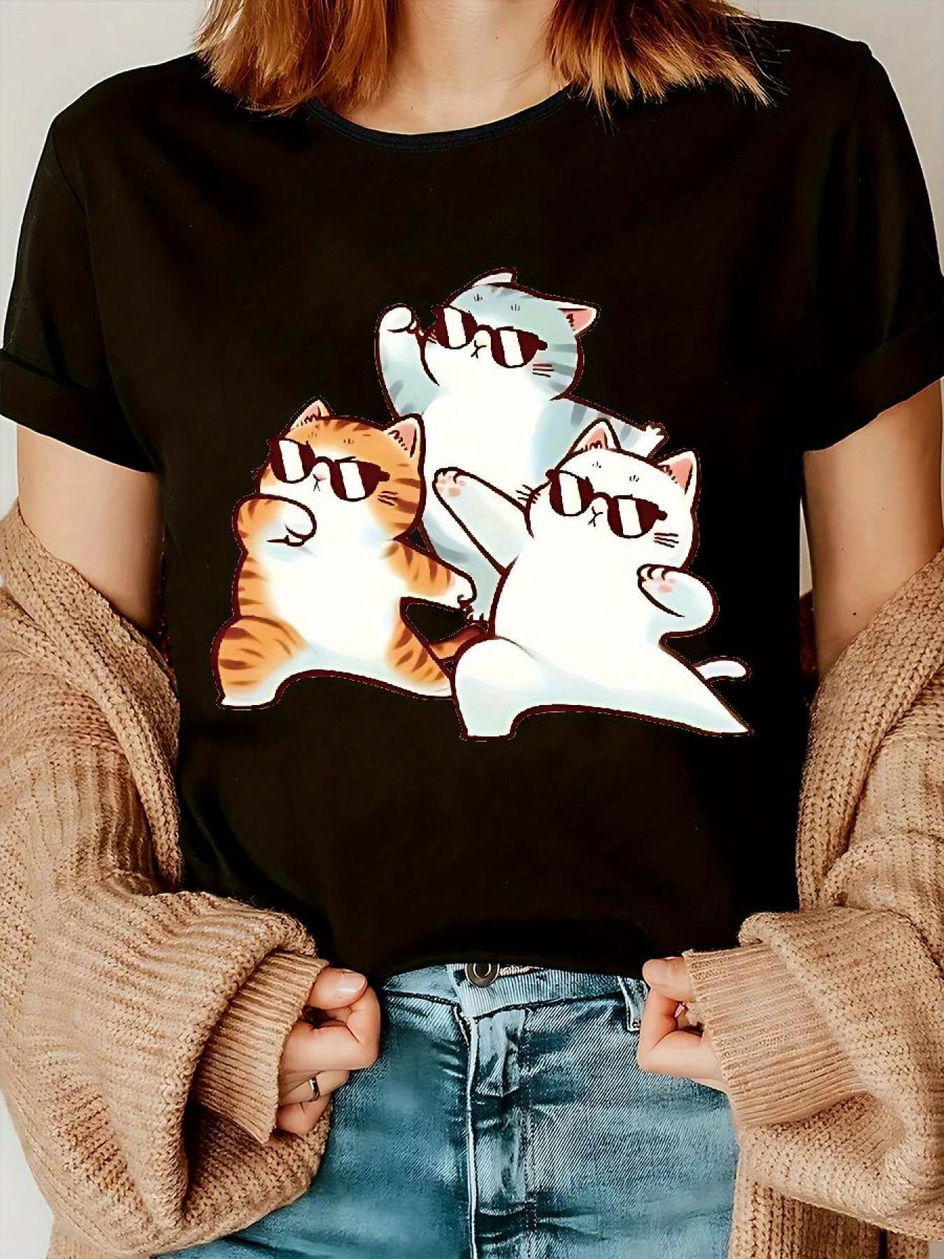 Print Short Sleeve Playful Design Comfortable Casual Fit WomenS Casual Fashion Shirt Round Neck Cute Kitten Aesthetic Clothes S
Print Short Sleeve Playful Design Comfortable Casual Fit WomenS Casual Fashion Shirt Round Neck Cute Kitten Aesthetic Clothes S