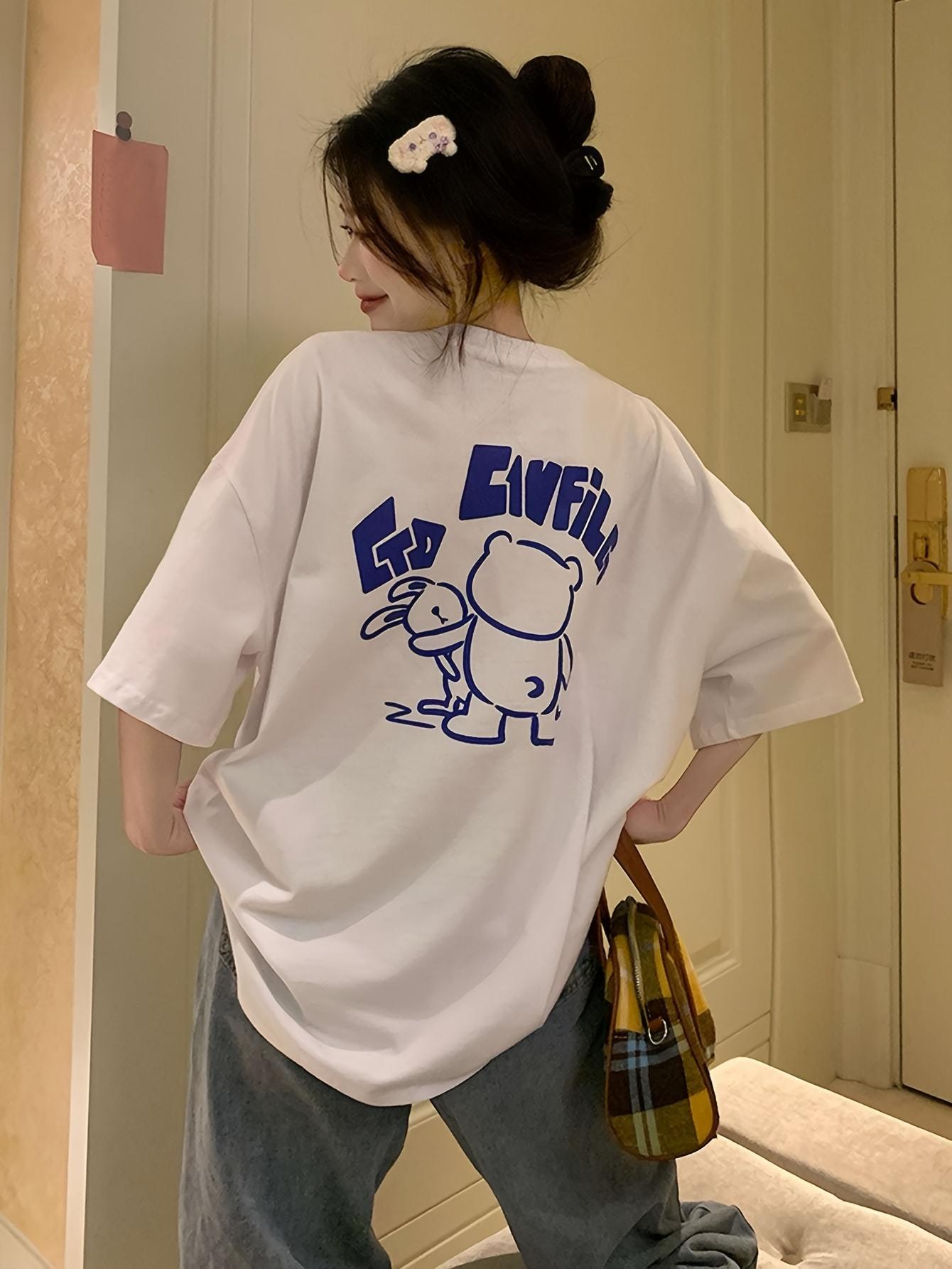 Korean Style Kawaii Bear & Rabbit Print Female Tshirt Summer Casual Cotton T Shirt Fashion Crewneck Loose Streetwear Women Tops S
Korean Style Kawaii Bear & Rabbit Print Female Tshirt Summer Casual Cotton T Shirt Fashion Crewneck Loose Streetwear Women Tops S