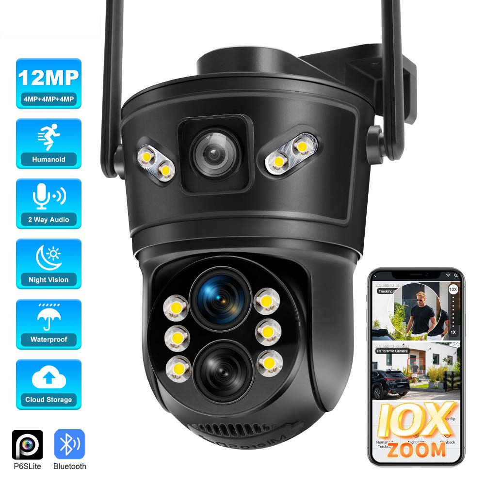 12MP 6K WiFi IP 10X Zoom Зовнішня PTZ камера з трьома об’єктивами Автоматичне відстеження Відеоспостереження 4K Захист безпеки 4K 8MP Camera
12MP 6K WiFi IP 10X Zoom Зовнішня PTZ камера з трьома об’єктивами Автоматичне відстеження Відеоспостереження 4K Захист безпеки 4K 8MP Camera