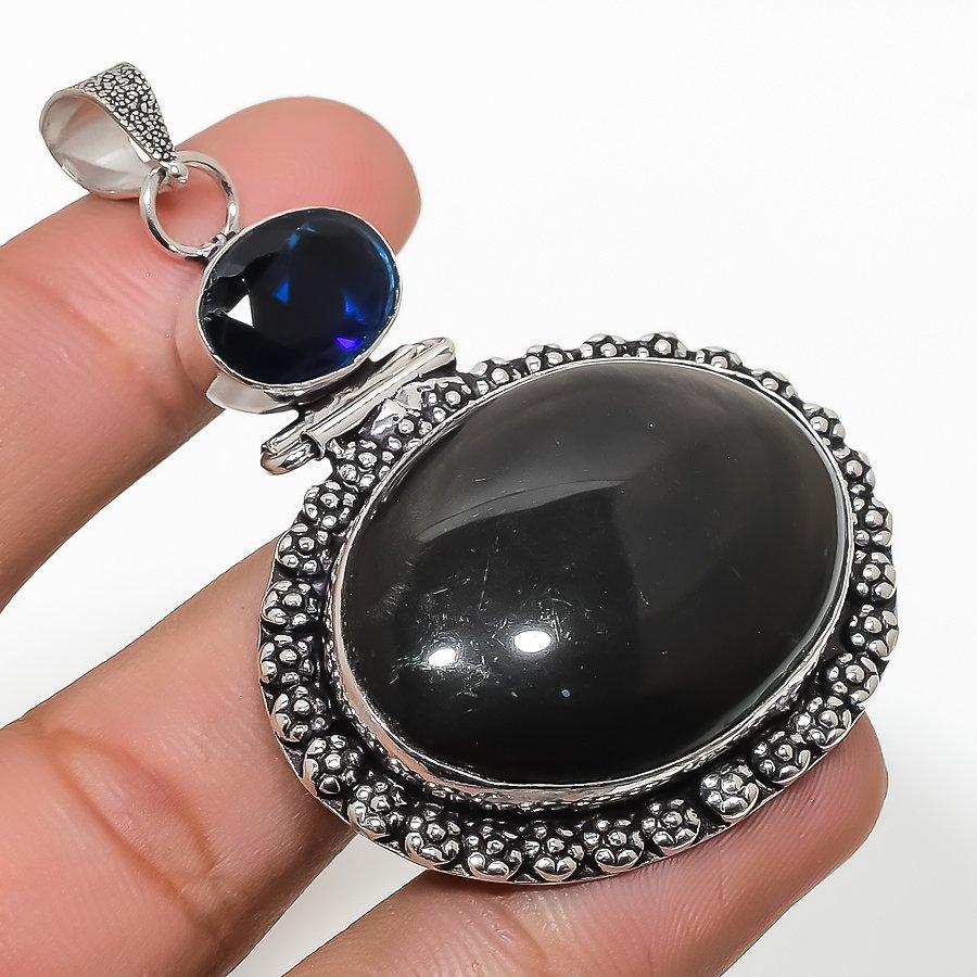 Obsidian Eye, Blue Topaz Gemstone Handmade Ethic Jewelry Pendant 2.68 SR-5959 
Obsidian Eye, Blue Topaz Gemstone Handmade Ethic Jewelry Pendant 2.68 SR-5959