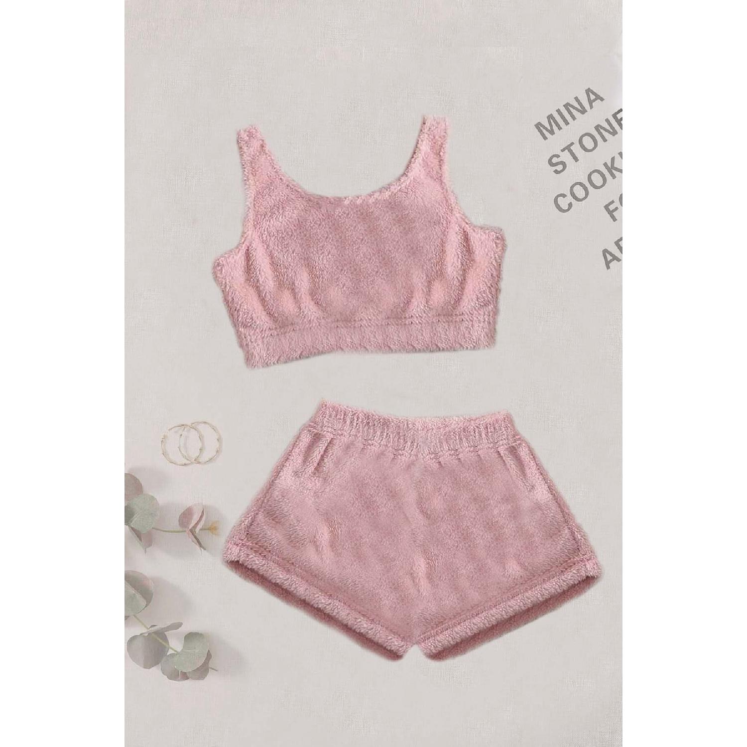 Single Color 1 Set Sleeveless Strap Plush Fleece Bottom Top Shorts Pajama Set XS
Single Color 1 Set Sleeveless Strap Plush Fleece Bottom Top Shorts Pajama Set XS
