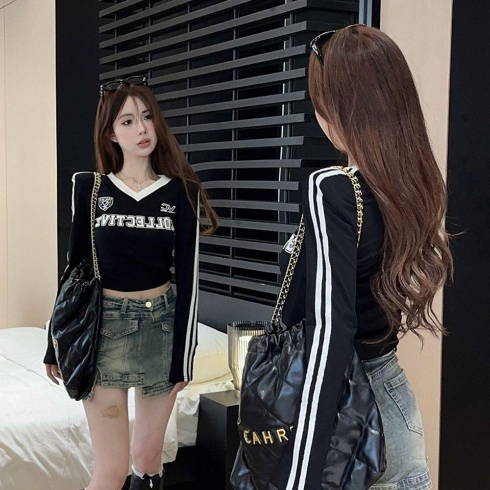 Эстетика Y2k укороченные топы Gyaru Grunge Basic Sport Tees Cool V Neck Tight укороченный топ в стиле пэчворк
Эстетика Y2k укороченные топы Gyaru Grunge Basic Sport Tees Cool V Neck Tight укороченный топ в стиле пэчворк