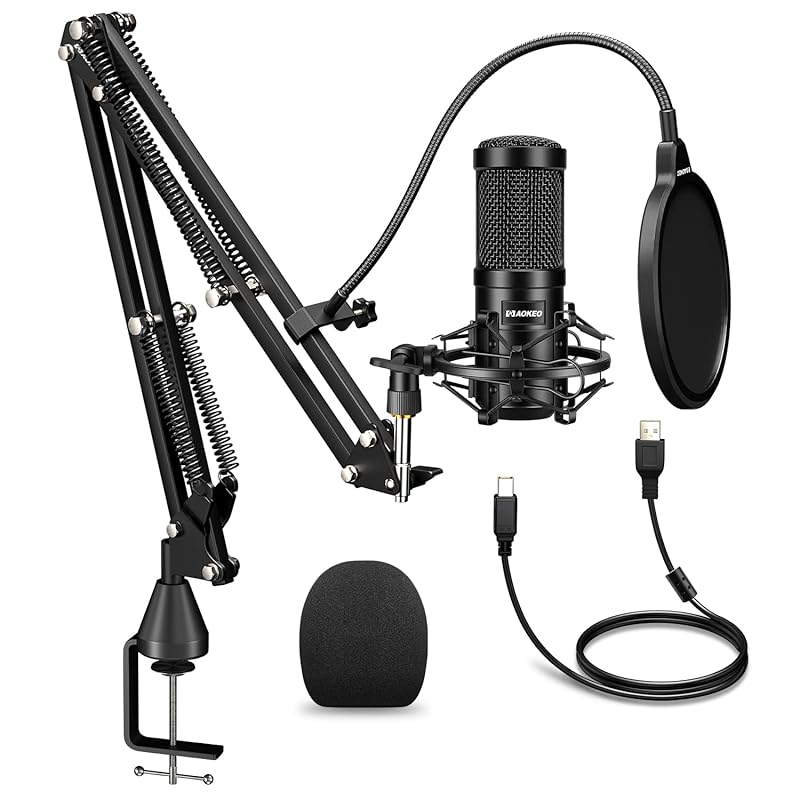 Aokeo USB microphone condenser microphone pc microphone Microphone set (with pop guard and arm stand) 192KHZ/24BITPC microphone Applicable recording
Aokeo USB microphone condenser microphone pc microphone Microphone set (with pop guard and arm stand) 192KHZ/24BITPC microphone Applicable recording