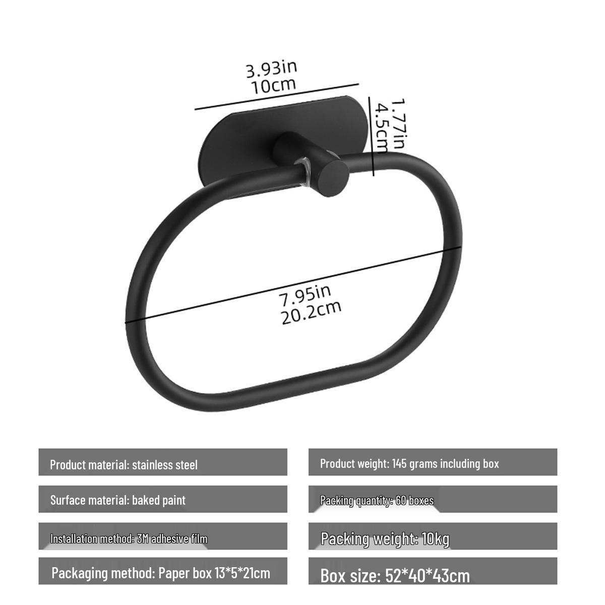 Black Stainless Steel Round Towel Rack Wall-Mounted Hanger
Black Stainless Steel Round Towel Rack Wall-Mounted Hanger