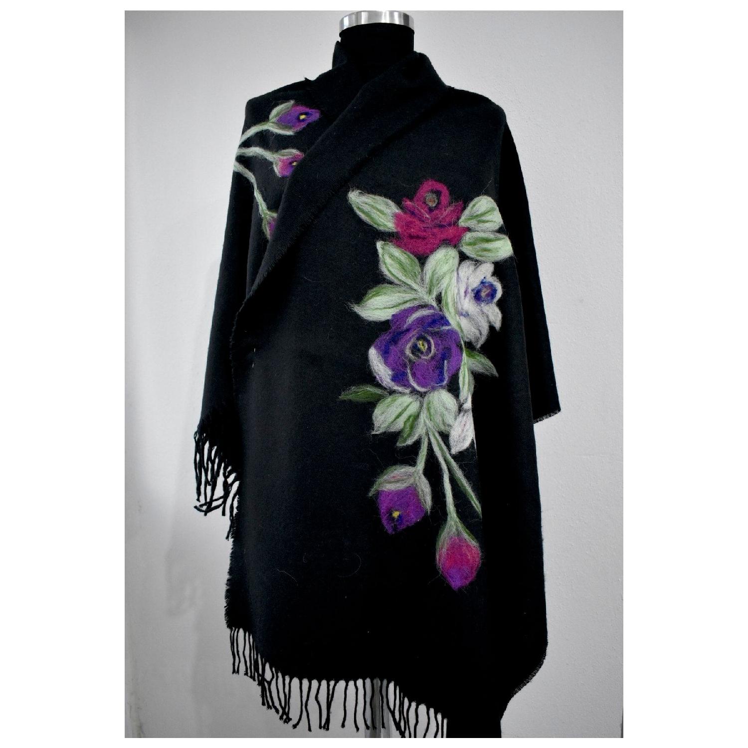 Женский черный шерстяной шарф для валяния, шаль Standart фиолетовый