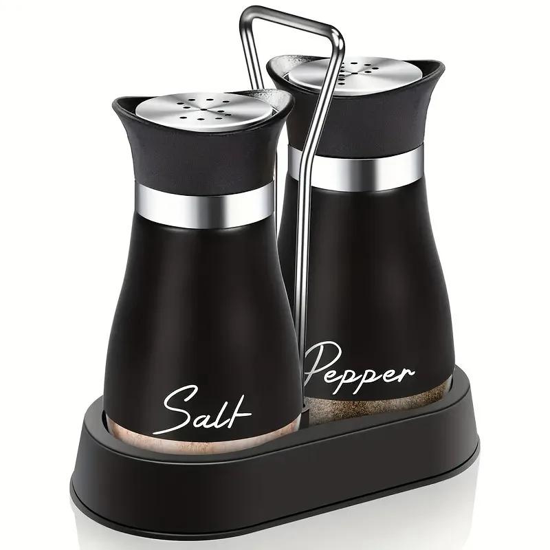 A Set of Pepper and Salt Seasoning Bottles, with A Shaking Stand Added Glass Base, Stainless Steel Lid, Refillable.
A Set of Pepper and Salt Seasoning Bottles, with A Shaking Stand Added Glass Base, Stainless Steel Lid, Refillable.