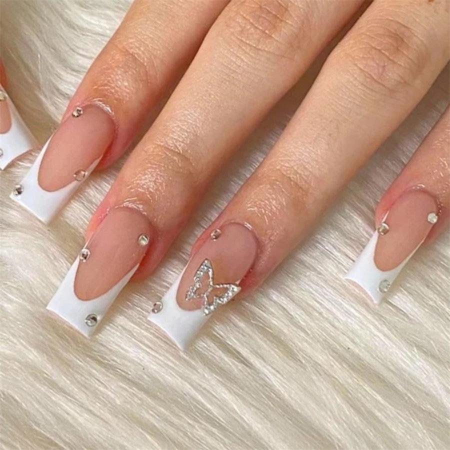 Butterfly Rhinestone French White Edge Wearable Removable Nail Art Pieces Glue Set
Butterfly Rhinestone French White Edge Wearable Removable Nail Art Pieces Glue Set