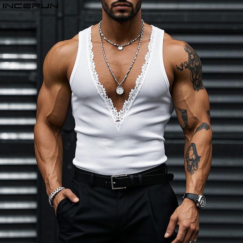 INCERUN Summer Men Deep V Neck Sleeveless Lace Hem Casual Fitted Tank Tops 5XL рожевий
INCERUN Summer Men Deep V Neck Sleeveless Lace Hem Casual Fitted Tank Tops 5XL рожевий