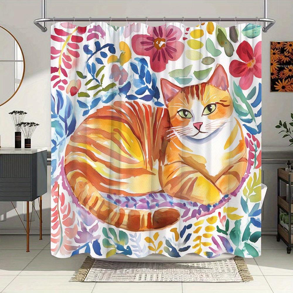 1Pc Vibrant Watercolor Orange Tabby Cat Shower Curtain, Polyester Fabric With Floral Cushion Design, Playful And Cheerful Art, W60H190(CM)-1 Pcs
1Pc Vibrant Watercolor Orange Tabby Cat Shower Curtain, Polyester Fabric With Floral Cushion Design, Playful And Cheerful Art, W60H190(CM)-1 Pcs
