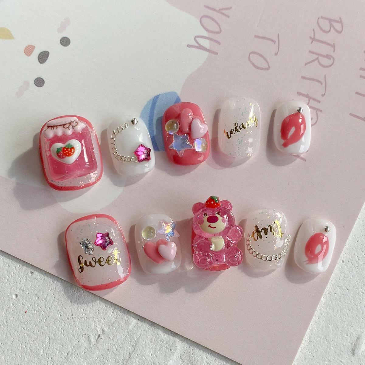 Strawberry Bear Short Wearable Nails - Cute Cartoon Design, Gentle Whitening, Handmade Finished Manicure Patches Strawberry Bear M
Strawberry Bear Short Wearable Nails - Cute Cartoon Design, Gentle Whitening, Handmade Finished Manicure Patches Strawberry Bear M
