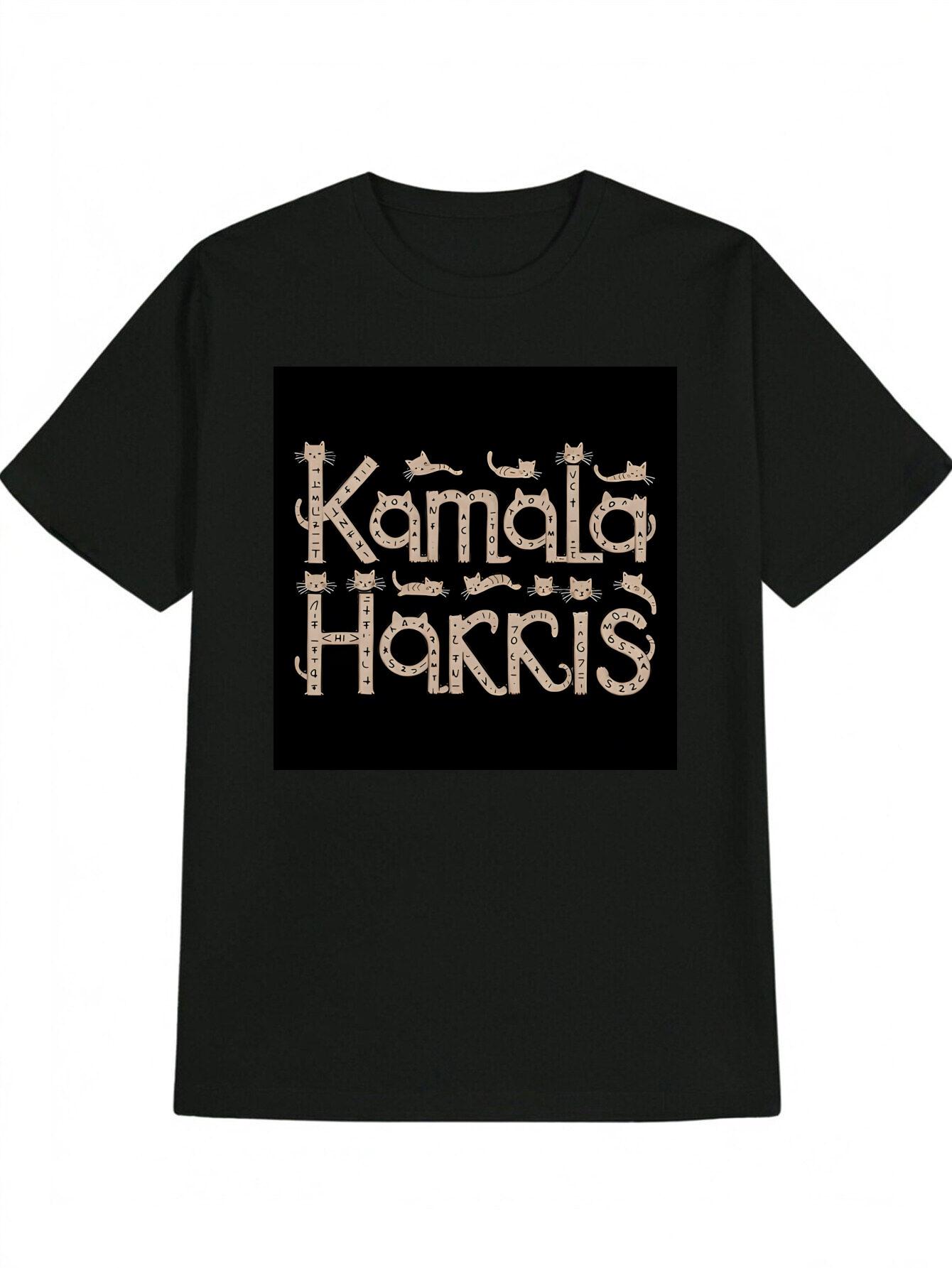 Casual Crew Neck T-shirt with Kamala Harris Cat Print - Black M
Casual Crew Neck T-shirt with Kamala Harris Cat Print - Black M