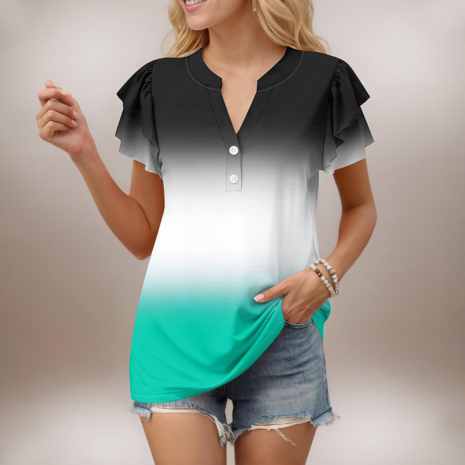 Женский повседневный топ с короткими рукавами и V-образным вырезом, с оборками и градиентом XL
Женский повседневный топ с короткими рукавами и V-образным вырезом, с оборками и градиентом XL