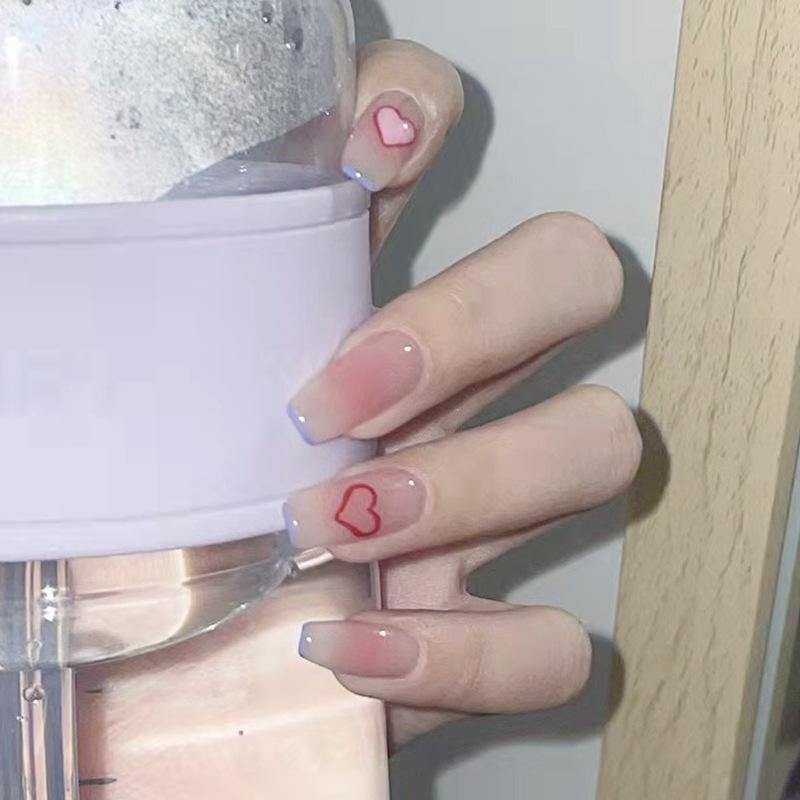French Blue Heart Ombre Long False Nails with Blush Edge and Stickers Glue Version
French Blue Heart Ombre Long False Nails with Blush Edge and Stickers Glue Version