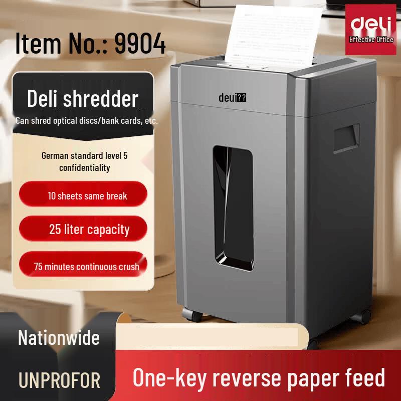 Deli Level 5 High-Security 10-Sheet Office Paper Shredder CN plug (adapter included)
Deli Level 5 High-Security 10-Sheet Office Paper Shredder CN plug (adapter included)