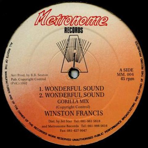12inch Record WINSTON FRANCIS - Wonderful Sound; (Gorilla Mix) / St MM004 Metronome 1992 UK Reggae, Ska & Dub
12inch Record WINSTON FRANCIS - Wonderful Sound; (Gorilla Mix) / St MM004 Metronome 1992 UK Reggae, Ska & Dub