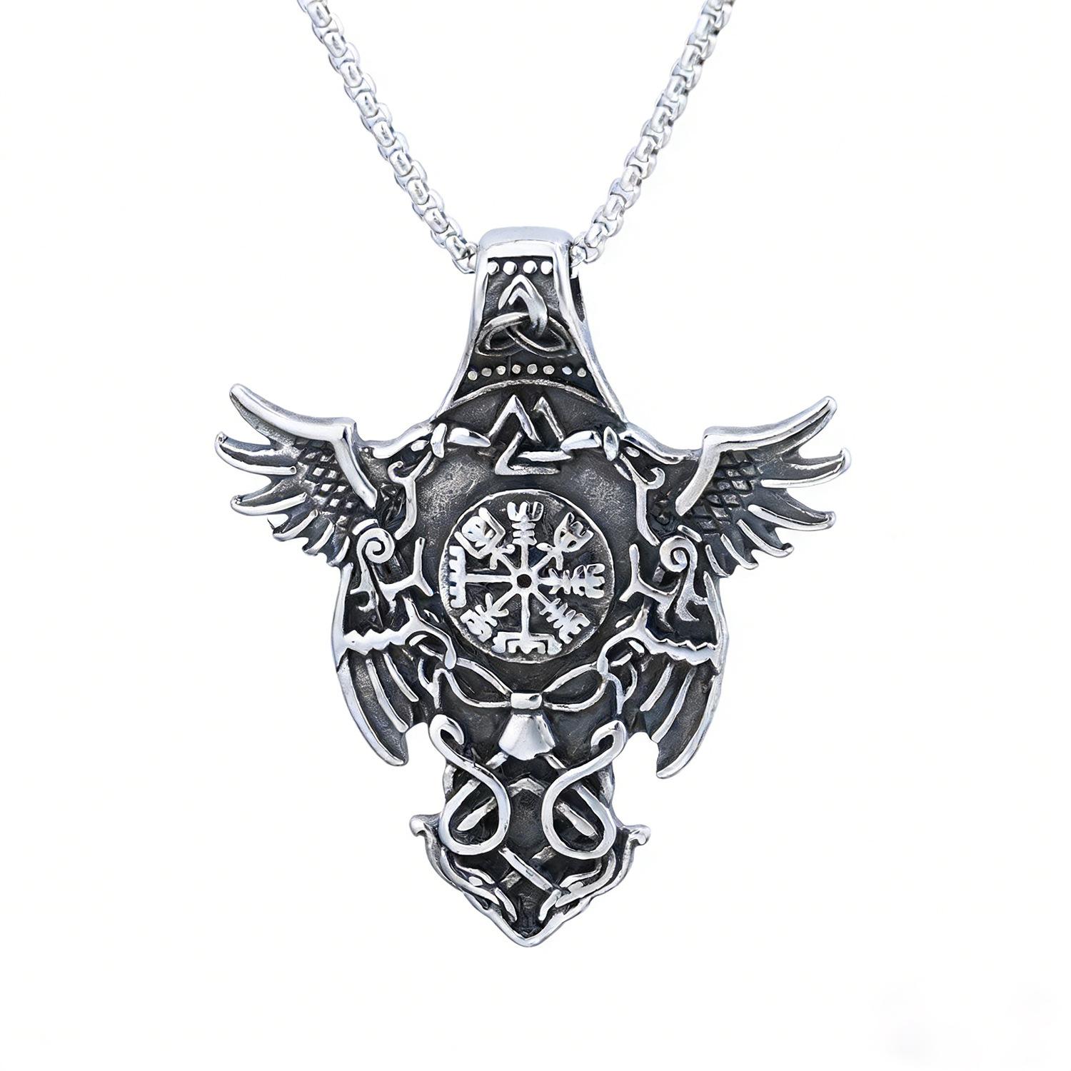 Popular double-headed crow Viking rune titanium steel necklace, domineering personality trend men s compass pendant
Popular double-headed crow Viking rune titanium steel necklace, domineering personality trend men s compass pendant