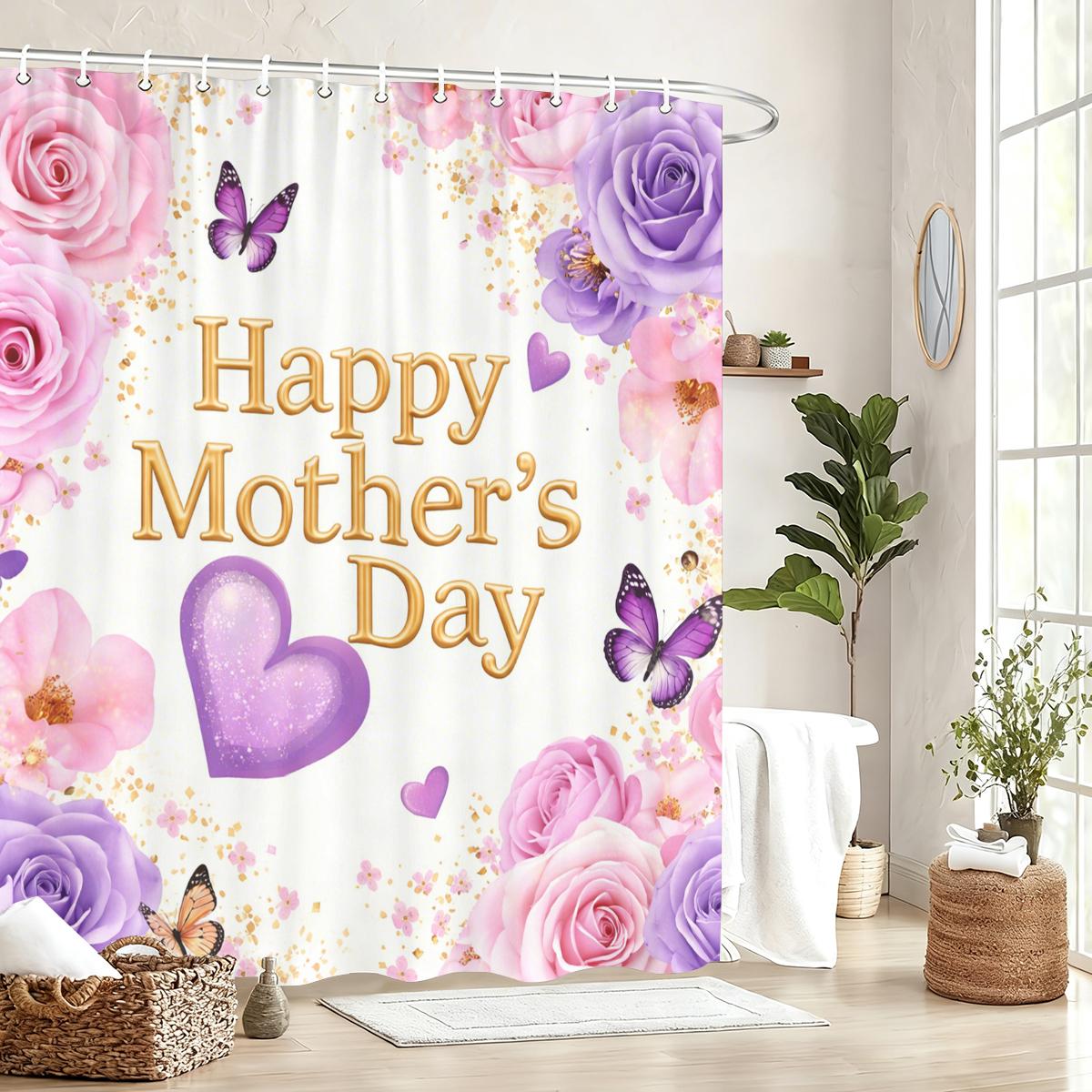Happy Mother S Day Themed Polyester Shower Curtain - Floral & Heart Printed Bathroom Decorative Curtain W60H190(CM)-1 Pcs
Happy Mother S Day Themed Polyester Shower Curtain - Floral & Heart Printed Bathroom Decorative Curtain W60H190(CM)-1 Pcs