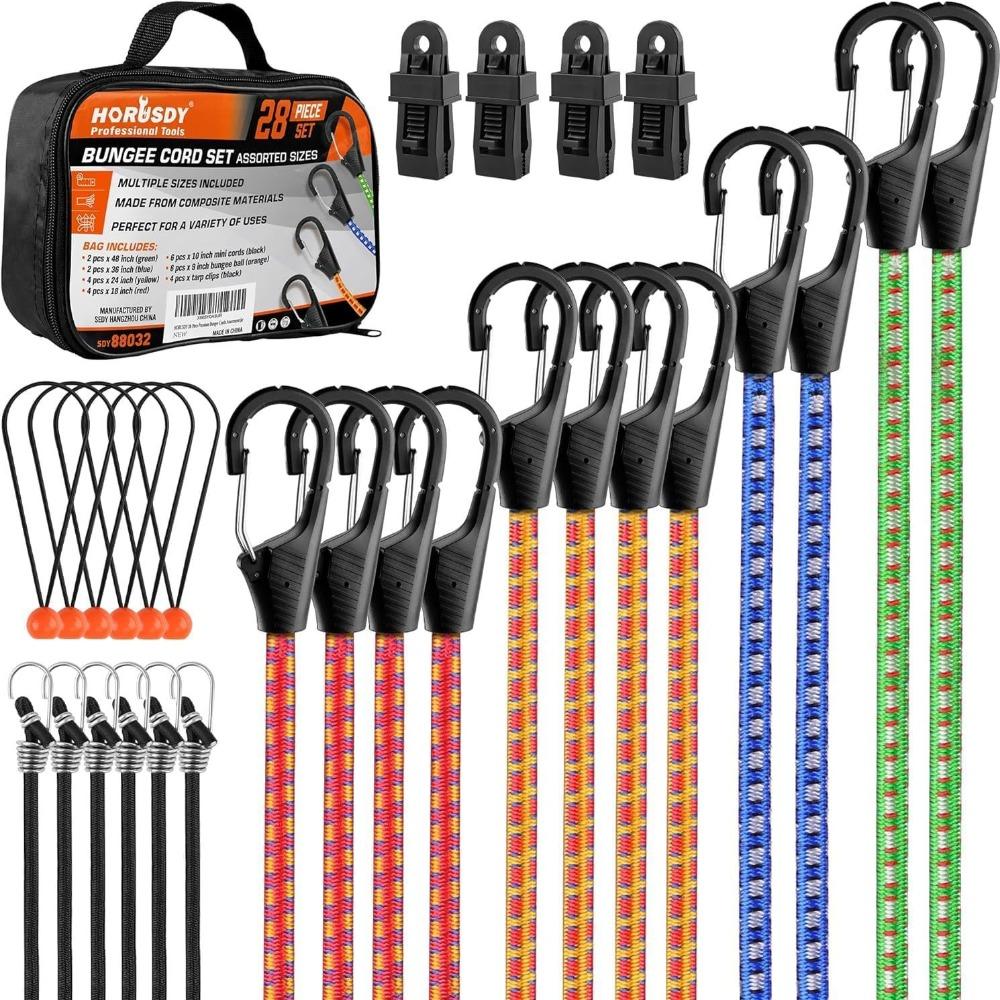 A Set Circular Rubber Bungee Cords Assortment Multi-Purpose Tarp Clips Camping 28pc
A Set Circular Rubber Bungee Cords Assortment Multi-Purpose Tarp Clips Camping 28pc