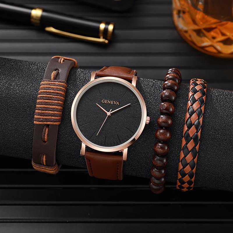 No gift box; new business men s watches simple leather belt quartz watches beads bracelet 4-piece set коричневый
No gift box; new business men s watches simple leather belt quartz watches beads bracelet 4-piece set коричневый