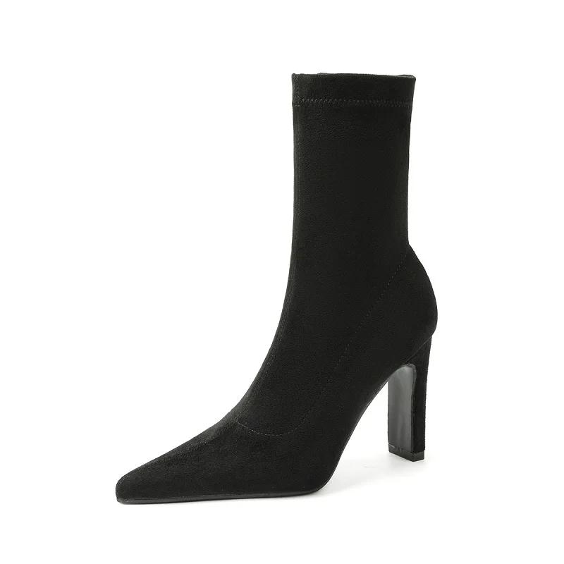 Женские ботильоны на толстом каблуке 9 см, носок-чулок из флока, с острым носком, ботильоны до щиколотки, сексуальная женская обувь, большие размеры 34-42 42
Женские ботильоны на толстом каблуке 9 см, носок-чулок из флока, с острым носком, ботильоны до щиколотки, сексуальная женская обувь, большие размеры 34-42 42