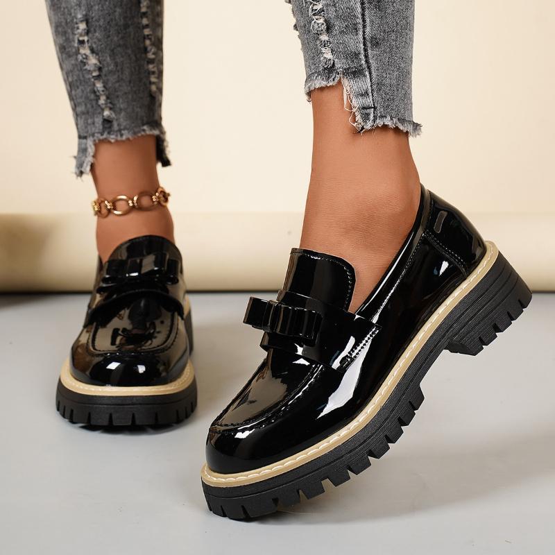 Женские черные лоферы Женские туфли на толстом каблуке с цепочкой Одинарные туфли с круглым носком Универсальные туфли на высоком каблуке Маленькие кожаные туфли Осенний новый стиль 43 чёрный