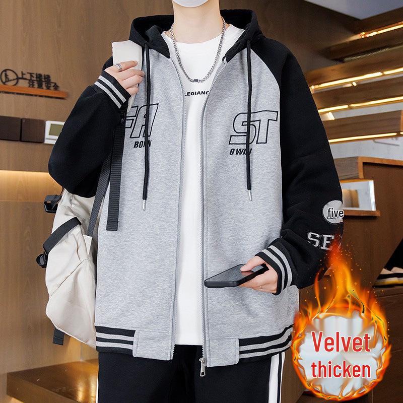 Loose Hooded Sweatshirt: Velvet Warm Baseball Jacket for Teens & Students 2XL
Loose Hooded Sweatshirt: Velvet Warm Baseball Jacket for Teens & Students 2XL