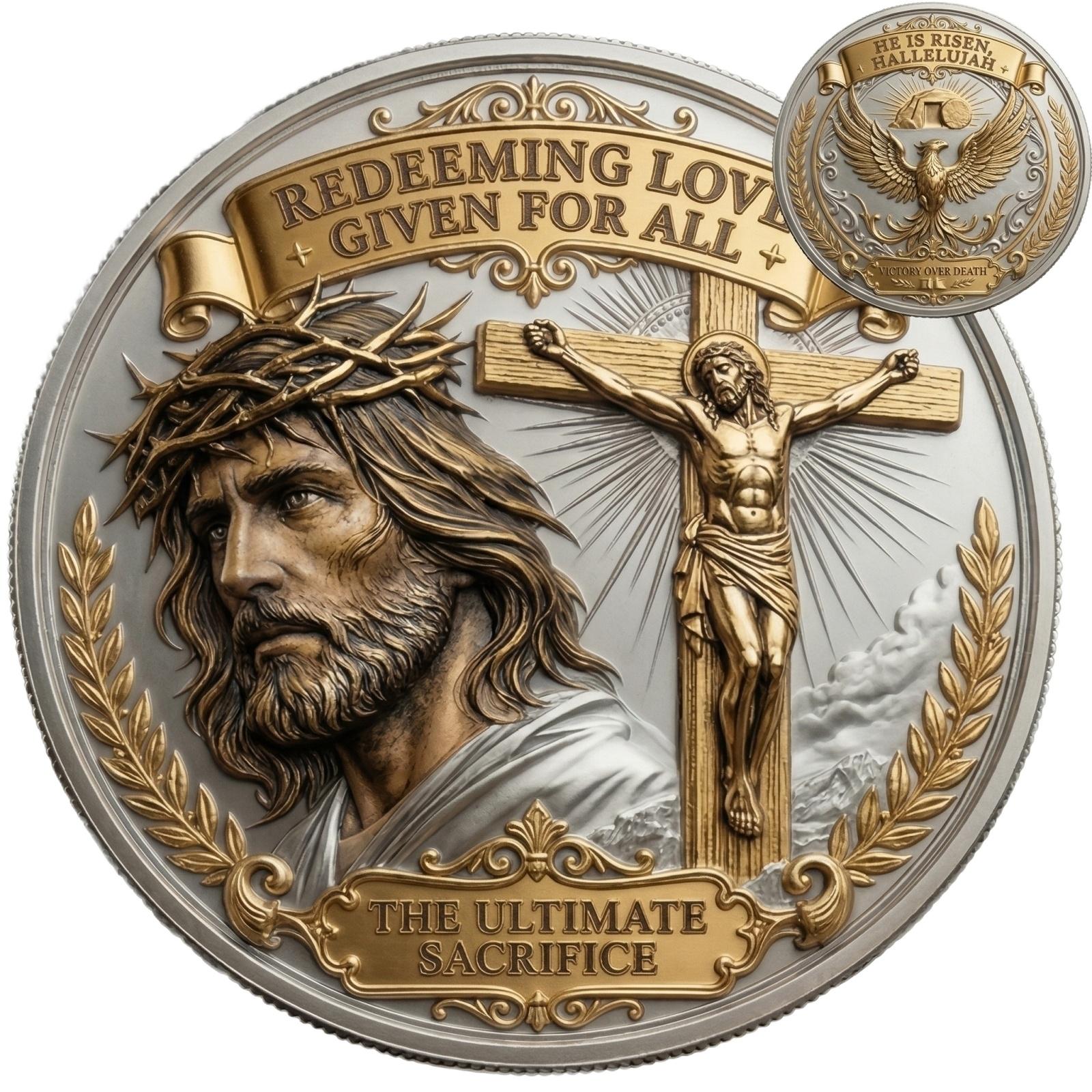 Double Sided Christian Challenge Coin Featuring Jesus Crucifixion and Resurrection Symbols Commemorative Religious Collectible Token One Size
Double Sided Christian Challenge Coin Featuring Jesus Crucifixion and Resurrection Symbols Commemorative Religious Collectible Token One Size