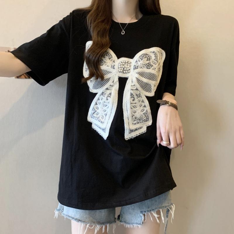 32 double yarn 2025 summer embroidered beads bow short-sleeved T-shirt women s loose S чёрный
32 double yarn 2025 summer embroidered beads bow short-sleeved T-shirt women s loose S чёрный