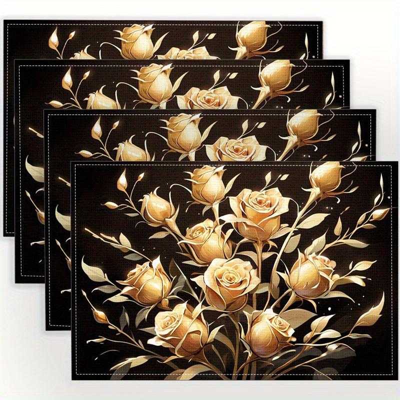 Elegant Golden Roses On Black Placemat Linen Non Slip Table Mat For Home Kitchen Dining Decor Wedding Gift 4Pcs-30X45cm(12X18in
Elegant Golden Roses On Black Placemat Linen Non Slip Table Mat For Home Kitchen Dining Decor Wedding Gift 4Pcs-30X45cm(12X18in